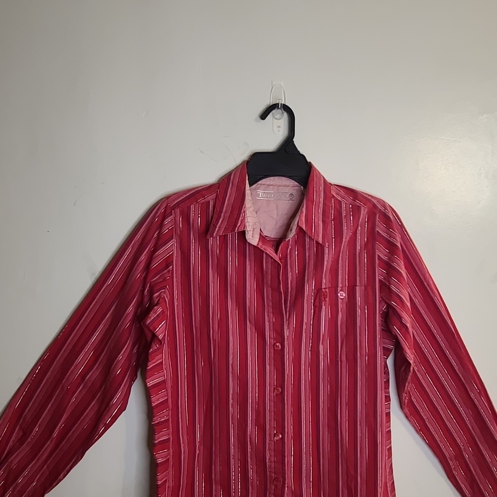 Twenty X Women's Pink Striped Long Sleeve Stretch Button-Down Shirt Size M - Picture 2 of 9